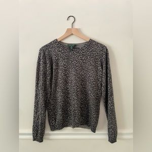 LAUREN RALPH LAUREN Snow Leopard Shell Sweater: Size Large